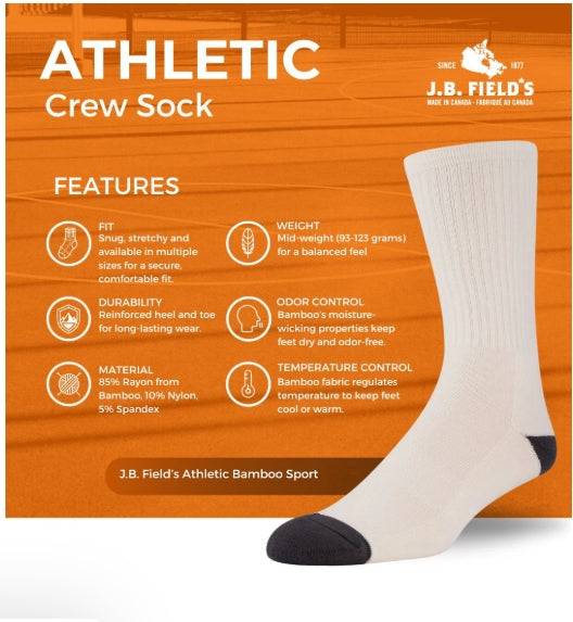 CHAUSSETTES ATHLETIC « BAMBOO SPORT CREW » DE JB FIELD'S - GC0781L02