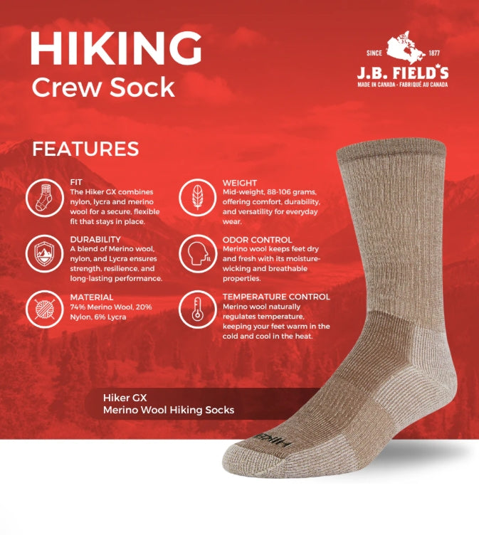 CHAUSSETTES HIKING « HIKER GX » 74 % LAINE MÉRINOS DE JB FIELD'S - GC0780761B