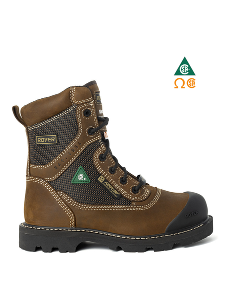 ROYER 8" WORK BOOTS METAL-FREE BROWN WITH PARESHOK™ BUMPER TOE – 8620FLX | RY0209620 Collin's Safety