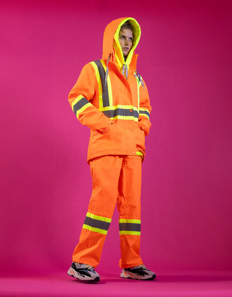 LATOPLAST WOMEN'S HI VIS SAFETY RAIN JACKET WITH SNAP-OFF HOOD | LT095O23W
